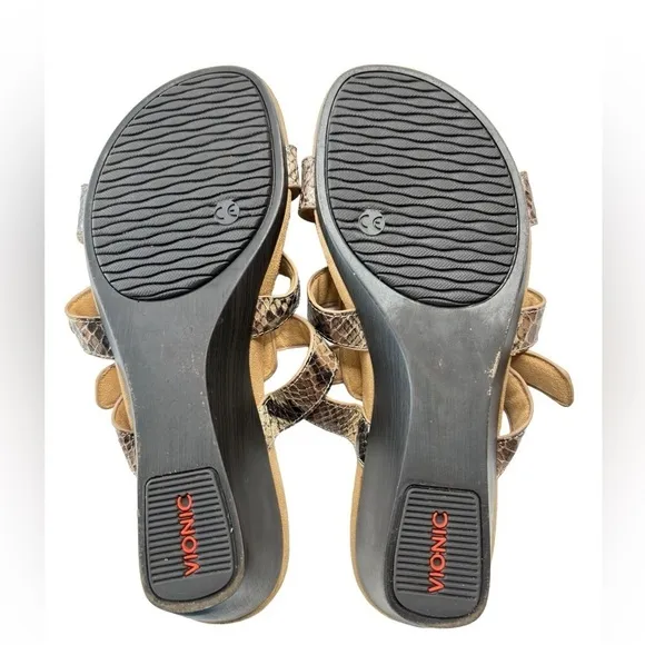 Vionic Radia Sandals Shoes Womens Size 8 Adjustable Beige Snake Strappy Orthotic