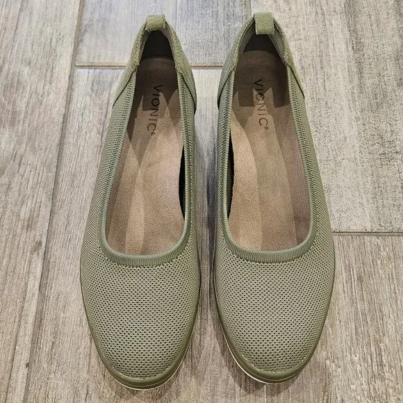 Vionic Shoes Womens 10 Jacey Knit Slip-on Wedge Green Comfort Orthotic Support