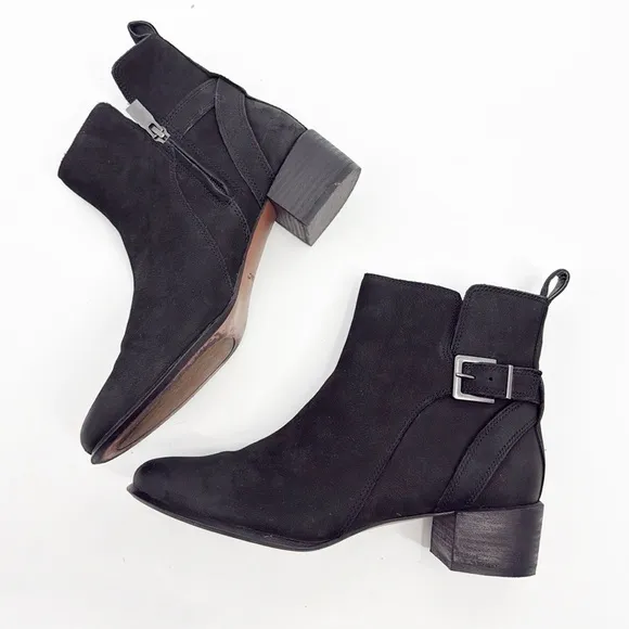 Vionic Sienna Chelsea Buckle Boots Waterproof Nubuck Zip Up Mid Bootie Size 8.5