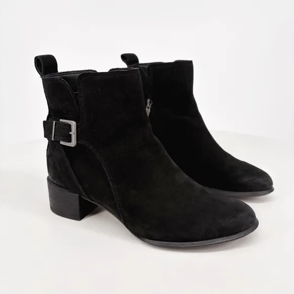 VIONIC | Sienna Waterproof Nubuck Leather Moto Boots in Black | 7.5