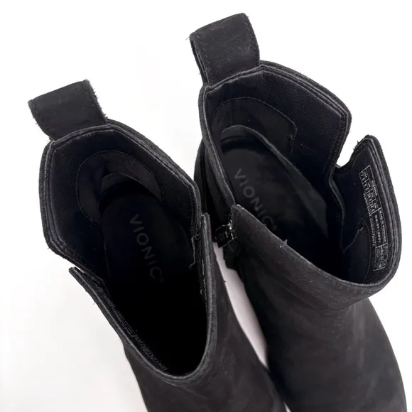 VIONIC | Sienna Waterproof Nubuck Leather Moto Boots in Black | 7.5
