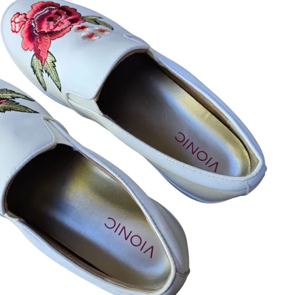 VIONIC Splendid Midi Floral Slip On Loafers, White Floral, Size 8.5
