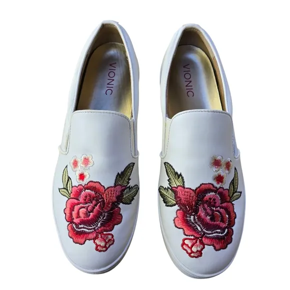 VIONIC Splendid Midi Floral Slip On Loafers, White Floral, Size 8.5
