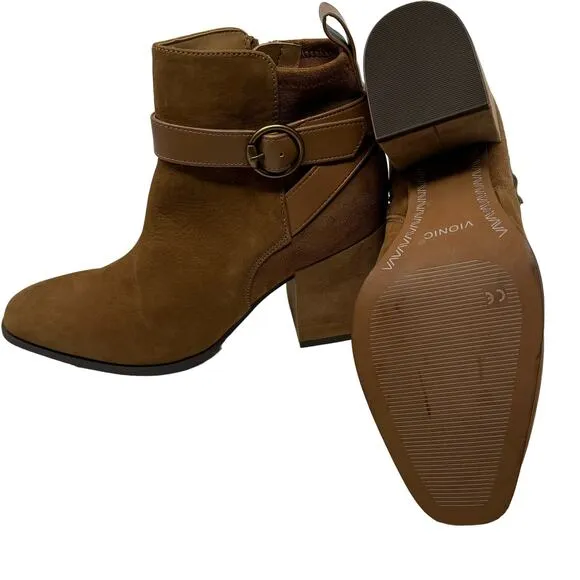 Vionic Tenley Boots Block Heel Brown Suede
