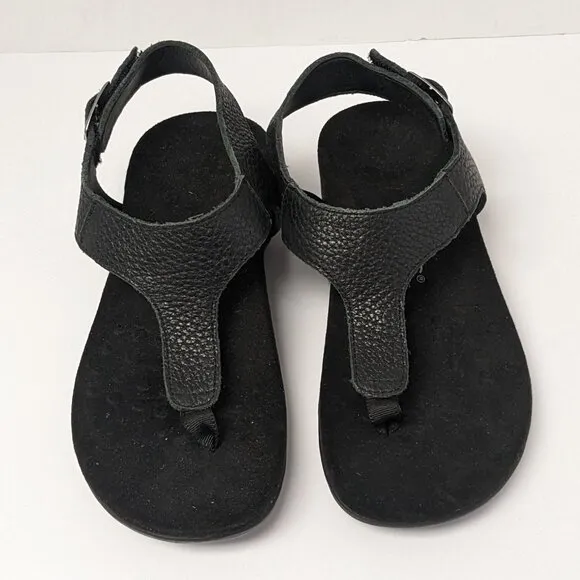 Vionic Terra Toe Post Sandals, Black Leather, Women's 6