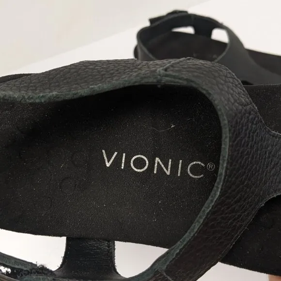Vionic Terra Toe Post Sandals, Black Leather, Women's 6