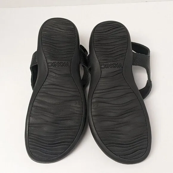 Vionic Terra Toe Post Sandals, Black Leather, Women's 6
