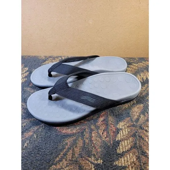 Vionic Unisex Black and Grey Wave Toe-post Sandals- Size M7/W8