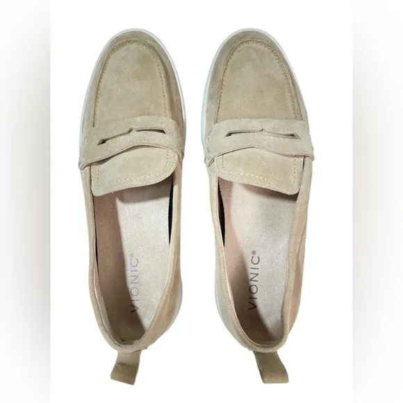 Vionic Uptown Penney Women’s Size 10 Suede Loafer Slip-On Shoes – Tan