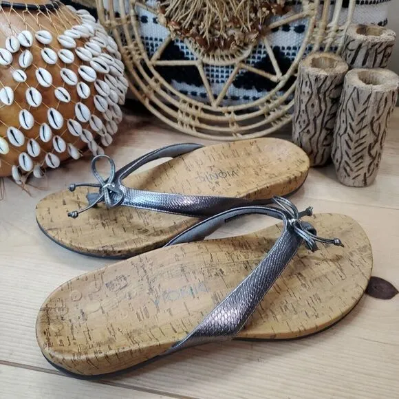 Vionic Women 11/42 WIDE Cassie Rock Slip On Sandals Gray Snake Leather Orthotic