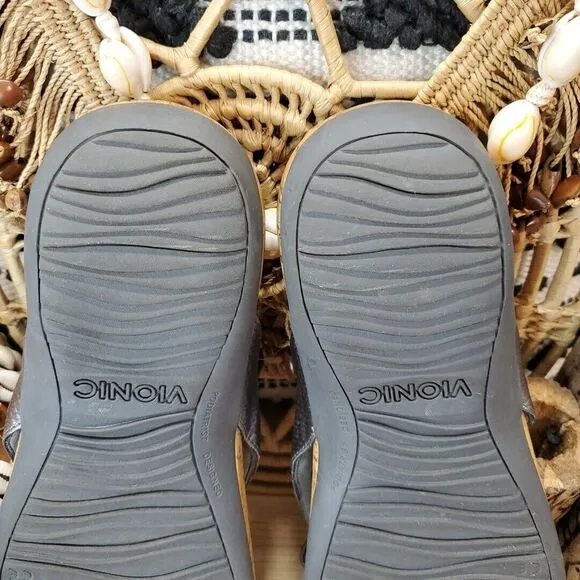 Vionic Women 11/42 WIDE Cassie Rock Slip On Sandals Gray Snake Leather Orthotic