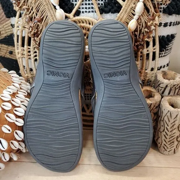 Vionic Women 11/42 WIDE Cassie Rock Slip On Sandals Gray Snake Leather Orthotic