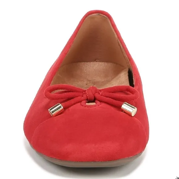 Vionic Women's 7 Red Suede Klara Bow Ballet Flat