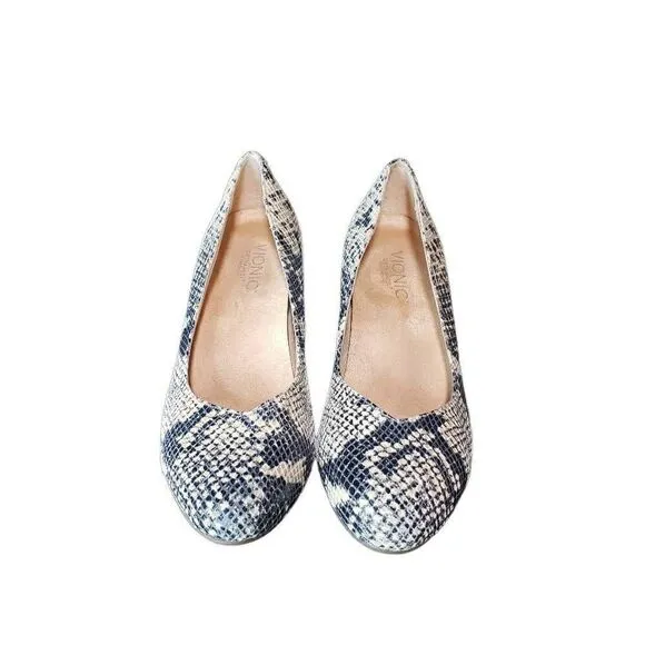 Vionic Women's Antonia Tan/black Natural Snakeskin Wedge Pumps Shoe Size 7