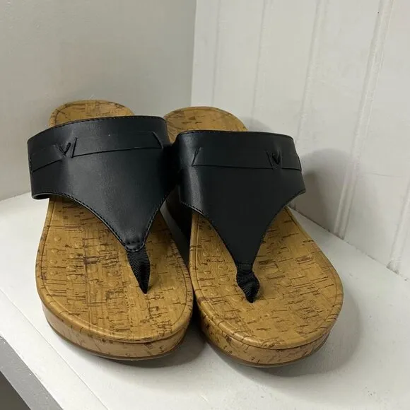 Vionic Womens Atlantic Cameron NAT Faux Leather Cork Thong Sandals Size 6