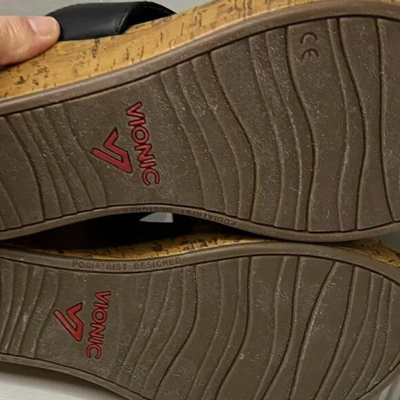 Vionic Womens Atlantic Cameron NAT Faux Leather Cork Thong Sandals Size 6
