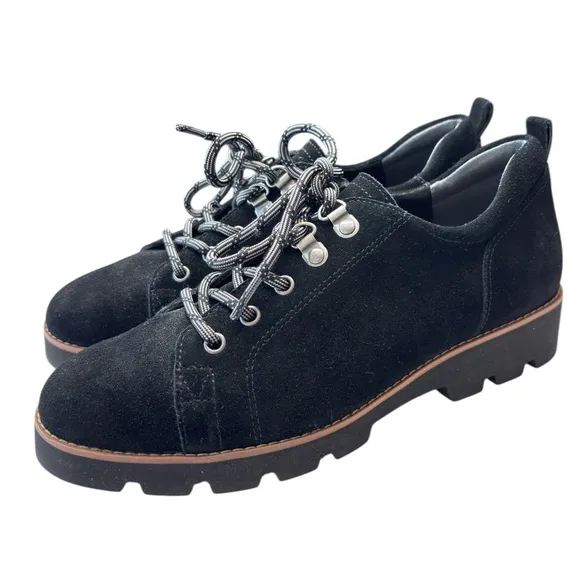 Vionic Womens Ballari Black Suede Sneaker Oxfords Orthotic Comfort Shoe Size 7.5