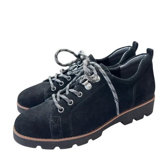Vionic Womens Ballari Black Suede Sneaker Oxfords Orthotic Comfort Shoe Size 7.5
