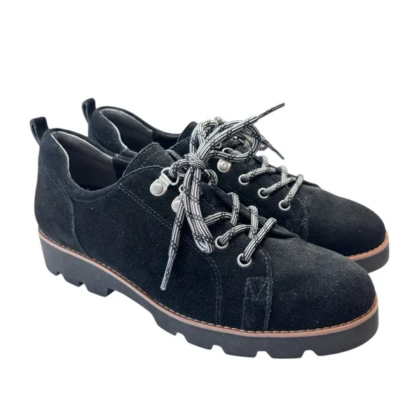 Vionic Womens Ballari Black Suede Sneaker Oxfords Orthotic Comfort Shoe Size 7.5