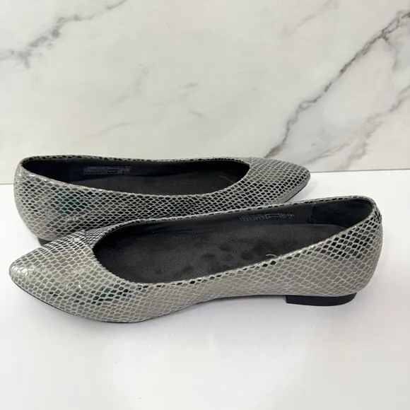 Vionic Womens Caballo Flat Shoe Size 6 Gunmetal Snake Ballet Pointed Toe Silver