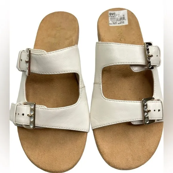 Vionic Womens Czarina Sandals White Leather Double Strap Shoe Sz 7 w/Orthaheel