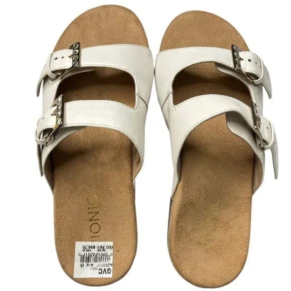 Vionic Womens Czarina Sandals White Leather Double Strap Shoe Sz 7 w/Orthaheel