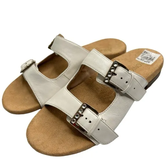 Vionic Womens Czarina Sandals White Leather Double Strap Shoe Sz 7 w/Orthaheel