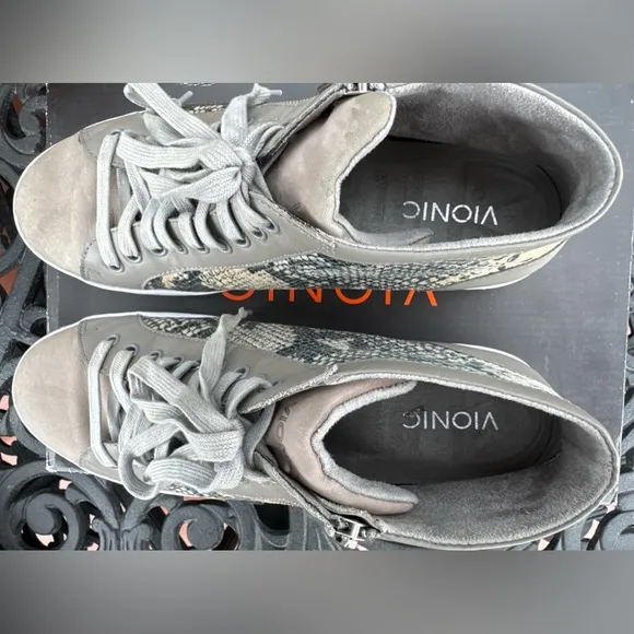 🔸Vionic Womens Gray &amp; Tan  Splendid Torri High-Top Sneaker Orthaheel Technology