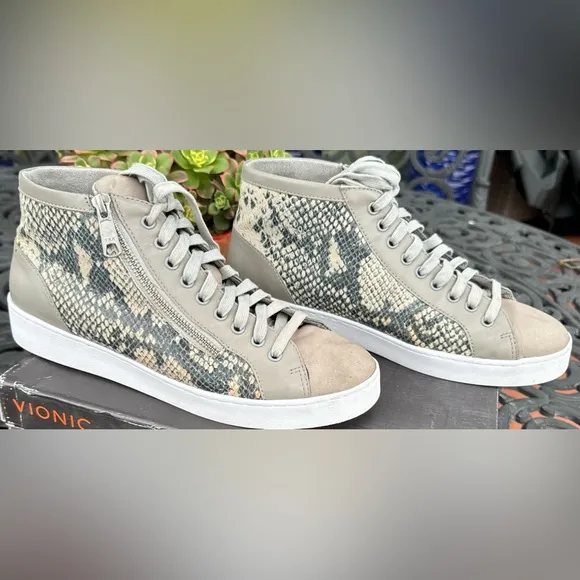 🔸Vionic Womens Gray &amp; Tan  Splendid Torri High-Top Sneaker Orthaheel Technology