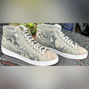 🔸Vionic Womens Gray &amp; Tan  Splendid Torri High-Top Sneaker Orthaheel Technology