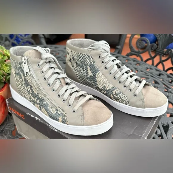 🔸Vionic Womens Gray &amp; Tan  Splendid Torri High-Top Sneaker Orthaheel Technology