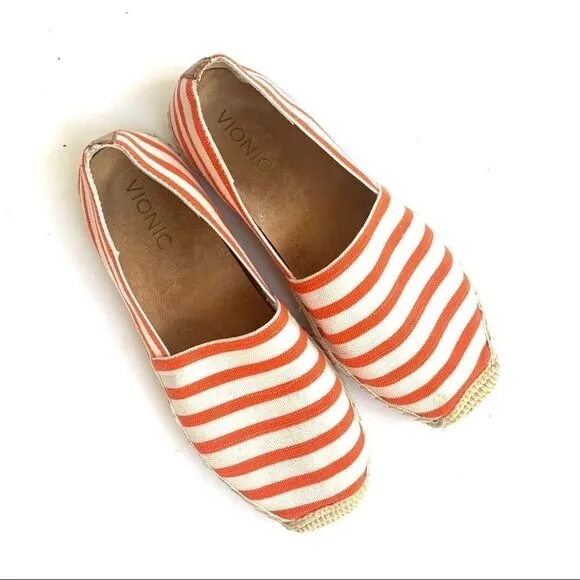 VIONIC ORANGE WHITE STRIPE ORTHAHEEL ESPADRILLE