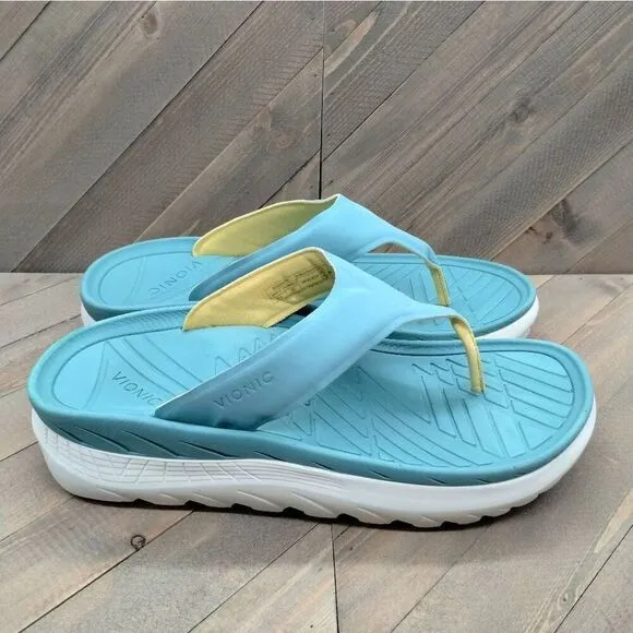 Vionic Rejuvenate Recovery Sandals Mens Size 10.5 Green White‎ Comfort Cushioned