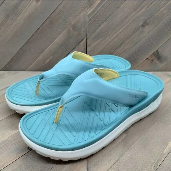 Vionic Rejuvenate Recovery Sandals Mens Size 10.5 Green White‎ Comfort Cushioned