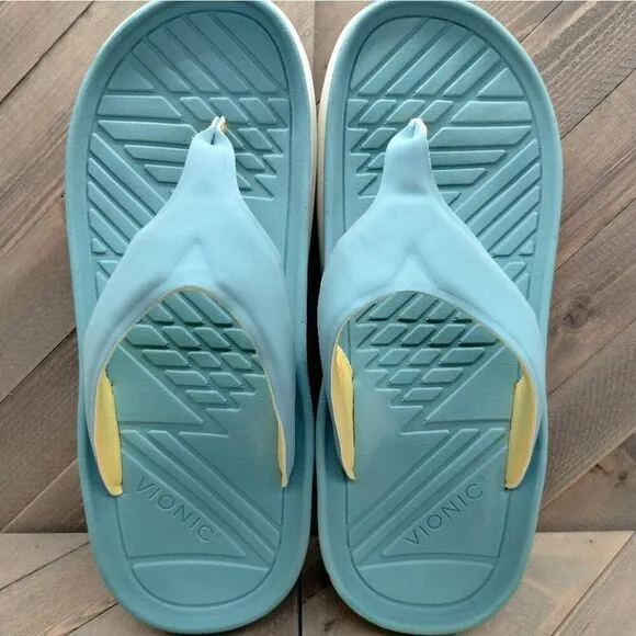 Vionic Rejuvenate Recovery Sandals Mens Size 10.5 Green White‎ Comfort Cushioned
