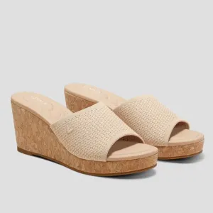 VIVAIA ROUND TOE WEDGE SANDALS ALMOND CROCHET - 8.5