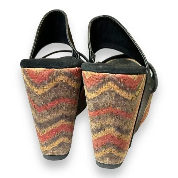 Volatile Platform Cork Wedge Sandal Black Leather Straps Heels Womens 8