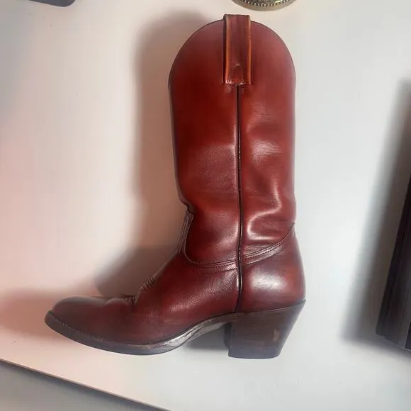 Vtg 90s FRYE 2356  Made USA  Oxblood Red Leather Cowboy Boot 10 woman / 8.5D men