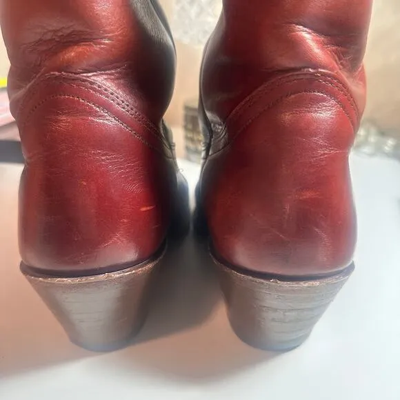 Vtg 90s FRYE 2356  Made USA  Oxblood Red Leather Cowboy Boot 10 woman / 8.5D men