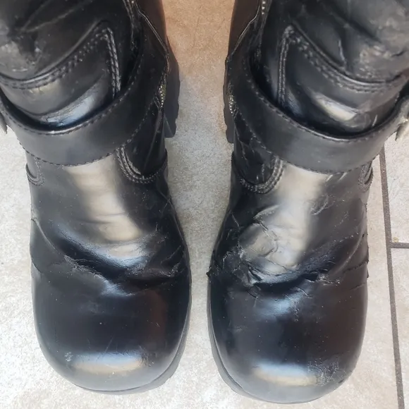 vtg 90s goth punk buckle lug sole platform combat boots black faux leather 9