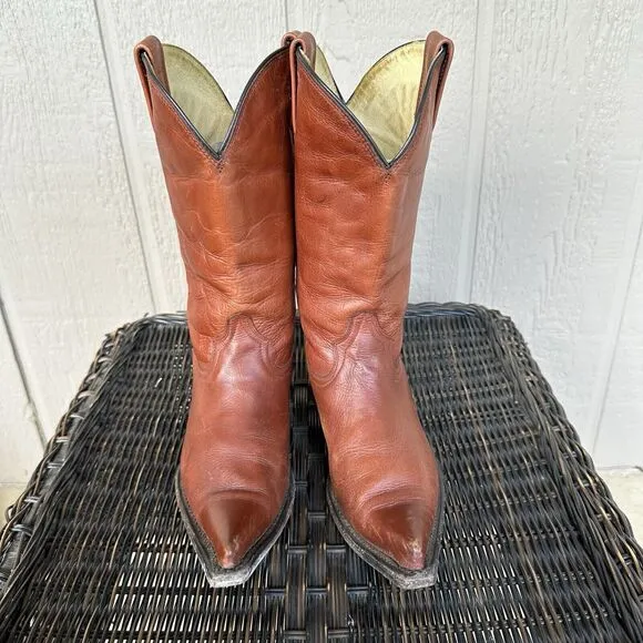 Vtg Botas Jaca Boots Womens‎ Size 5 Mex 24 Brick Red Western Cowgirl Pointed Toe