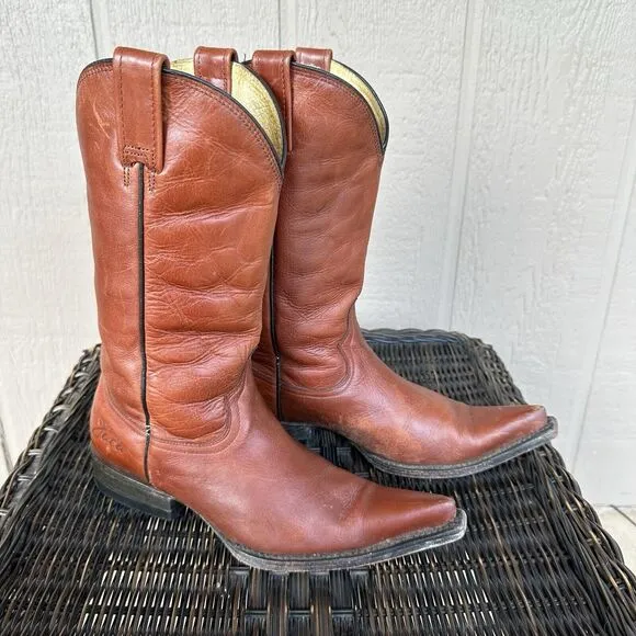 Vtg Botas Jaca Boots Womens‎ Size 5 Mex 24 Brick Red Western Cowgirl Pointed Toe