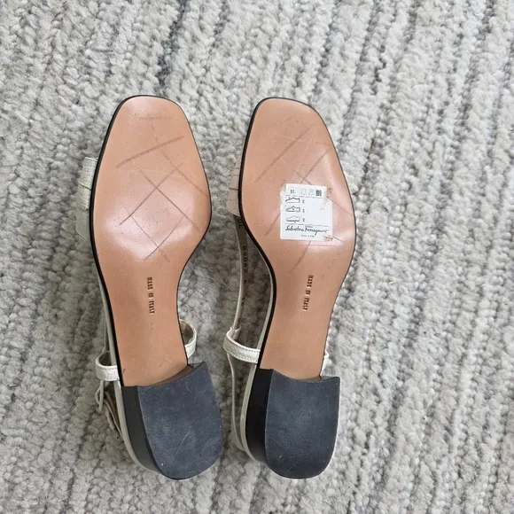 VTG Salvatore Ferragamo Slingback Cream White Sandals
