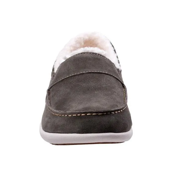 Waco Spenco girl's Wool Collared Fiesta Cozy Suede Slip On Shoes Olive size 6