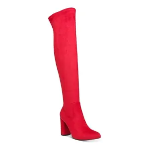 WILD PAIR Womens Red Stretch Bravy Pointed Toe Block Heel Heeled Boots 5 M