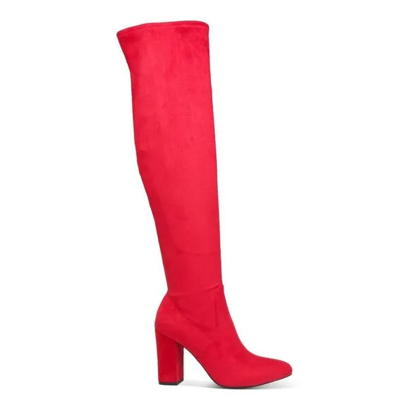 WILD PAIR Womens Red Stretch Bravy Pointed Toe Block Heel Heeled Boots 5.5 M