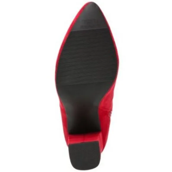 WILD PAIR Womens Red Stretch Bravy Pointed Toe Block Heel Heeled Boots 5.5 M