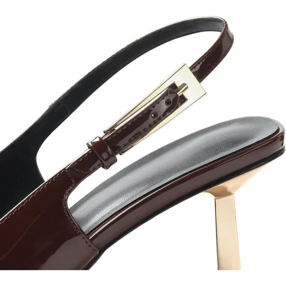 Women Brown Closed Toe 3.5 in Kitten Heels Pumps Square Toe Heeled Sandals