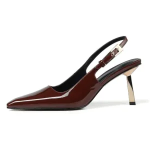 Women Brown Closed Toe 3.5 in Kitten Heels Pumps Square Toe Heeled Sandals