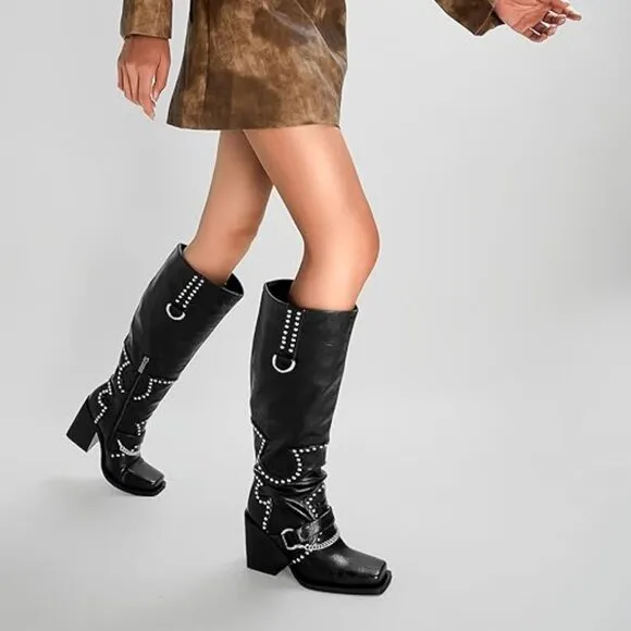 Women Platform Wide Calf Knee High Boots